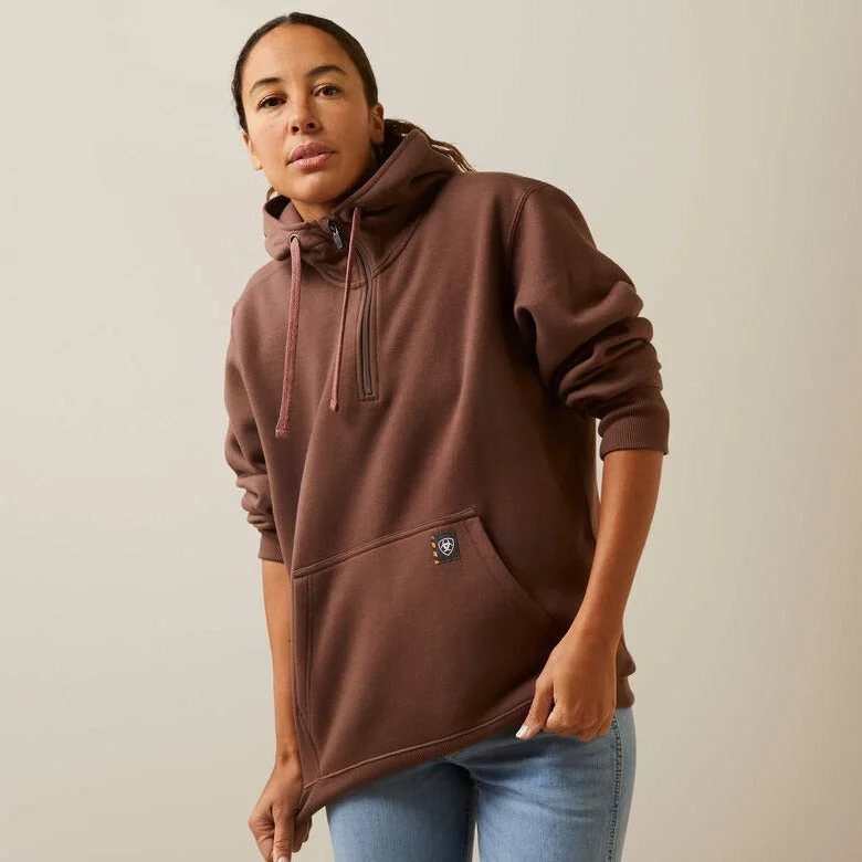 Ariat Women's Rebar Skill Set 1/2 Zip Hoodie in Peppercorn Wide Strap Overalls