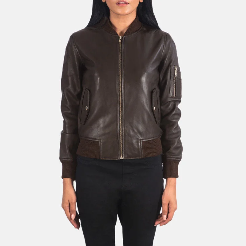 Ava Ma-1 Brown Leather Bomber Jacket Knit Jacket Woven Jacket Fleece Jacket