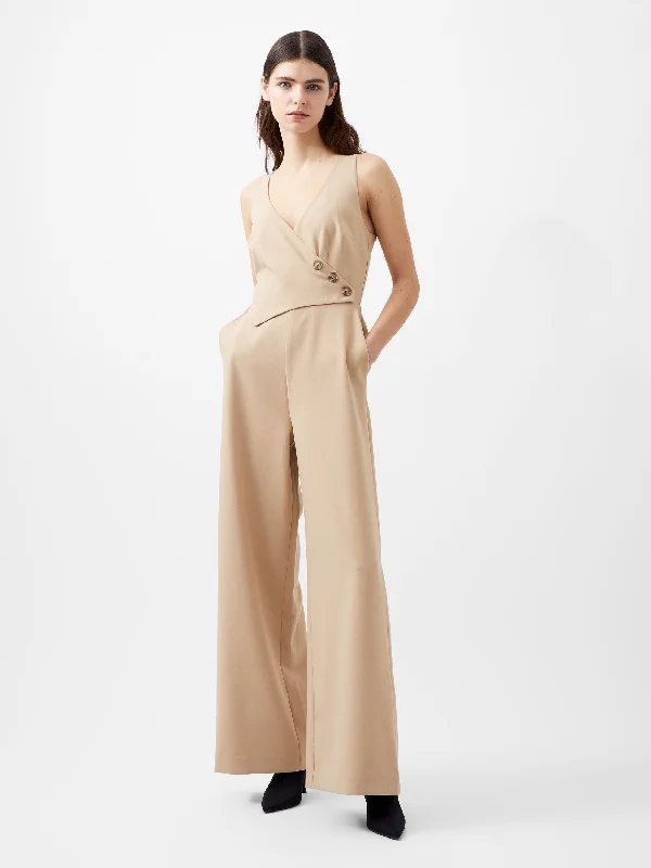 Azra Twill Jumpsuit Ruffled Shoulder Overalls