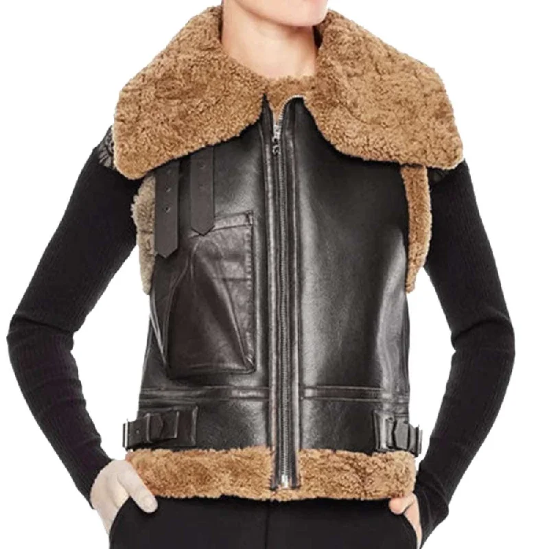 B3 Aviator Bomber Shearling Leather Vest Women Quilted Jacket Puffer Jacket Insulated Jacket