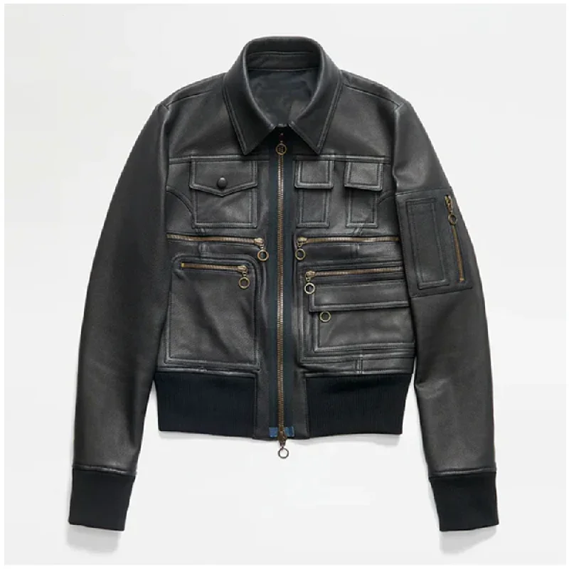 Black B3 Sheepskin Aviator Motorbike Leather Jacket For Women's High-Fashion Luxe Bomber