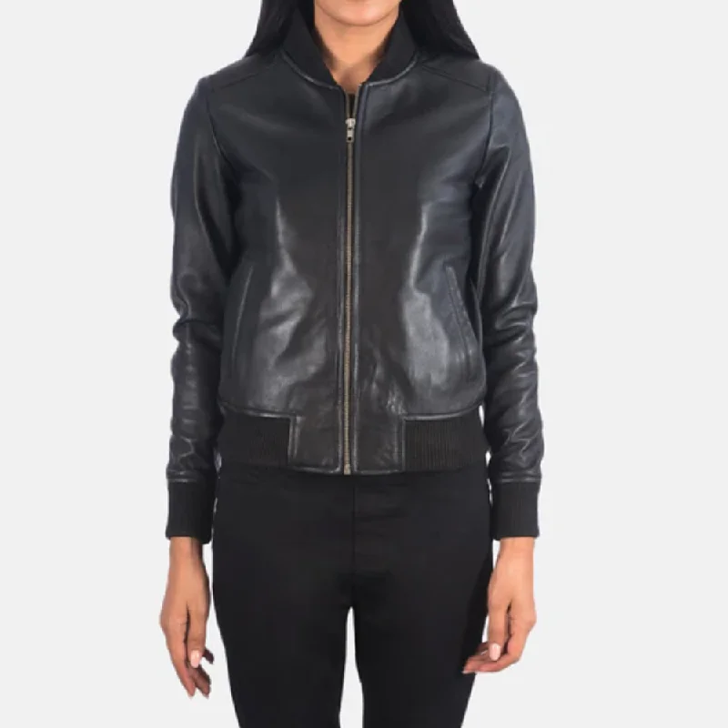 Black Bliss Bomber Leather Jacket Leather Panel Bomber