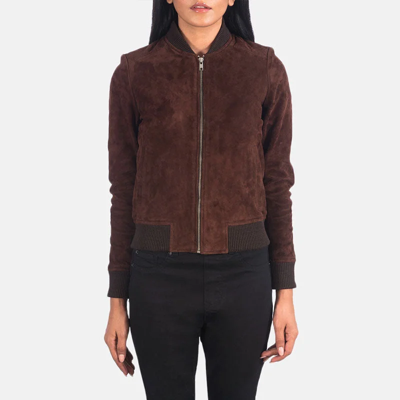 Bliss Brown Suede Bomber Jacket Striped Jacket Polka Dot Jacket Floral Jacket