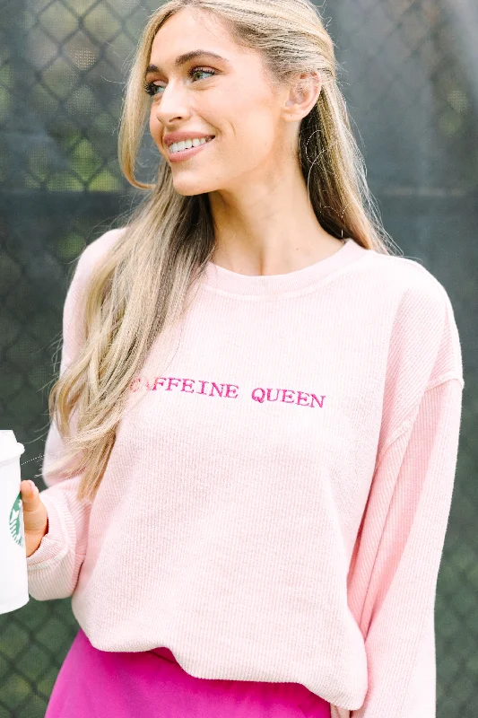 Caffeine Queen Blush Embroidered Corded Sweatshirt Pastel Tone Jumpsuit
