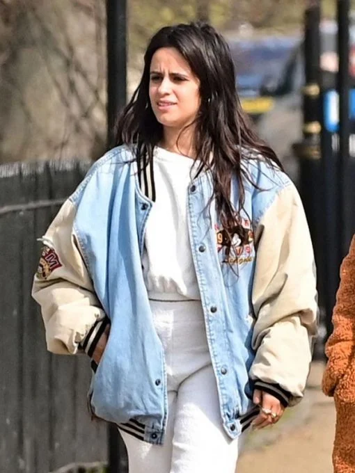 Camila Cabello Mickey Mouse Varsity Jacket Ultra-Light Down Bomber