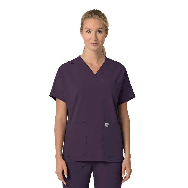 Carhartt Force Cross-Flex Women's Oversized V-Neck Scrub Top - Black Plum Cropped Leg Jumpsuit