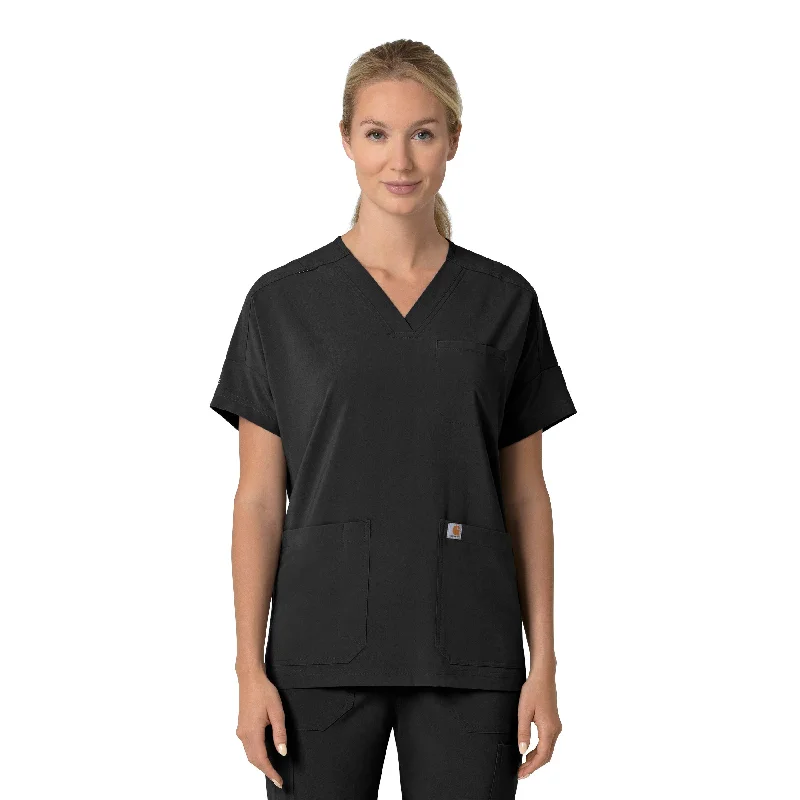 Carhartt Force Cross-Flex Women's Oversized V-Neck Scrub Top - Black Chic Monochrome Overalls