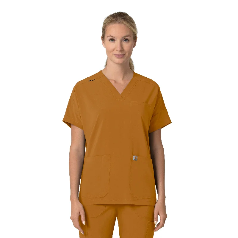 Carhartt Force Cross-Flex Women's Oversized V-Neck Scrub Top - Fox Brown Utility Zip-Front Overalls