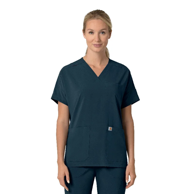 Carhartt Force Cross-Flex Women's Oversized V-Neck Scrub Top - Navy One-Shoulder Elegant Jumpsuit