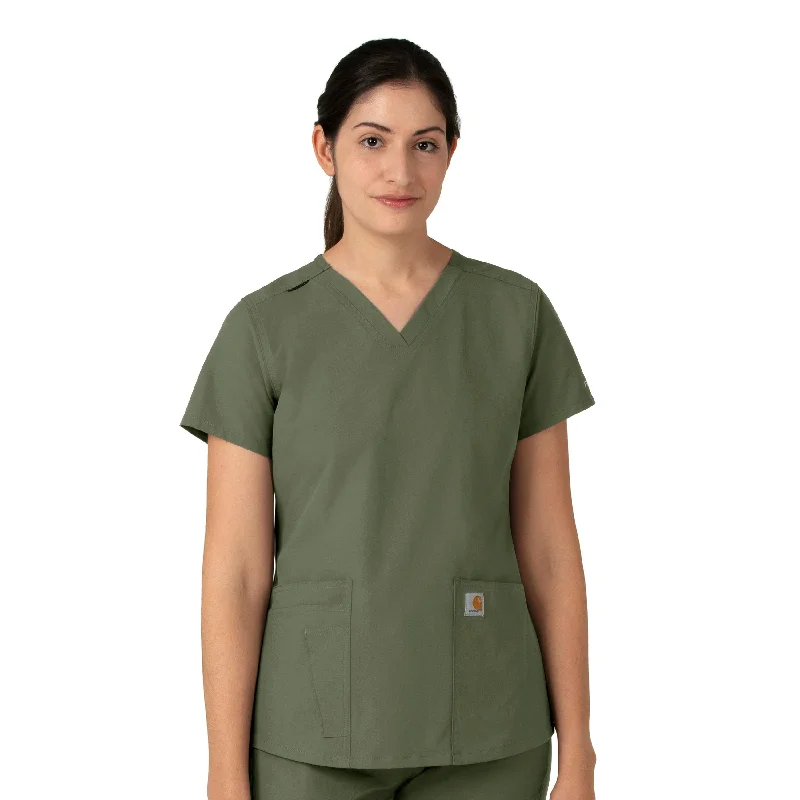 Carhartt Force Essentials Women's V-Neck Scrub Top - Olive Soft Modal Overalls