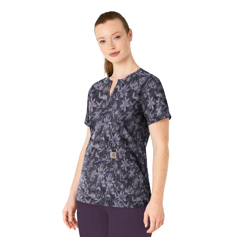 Carhartt Women's Notch Neck Print Scrub Top - Shadow Blossoms Ripped Street Overalls