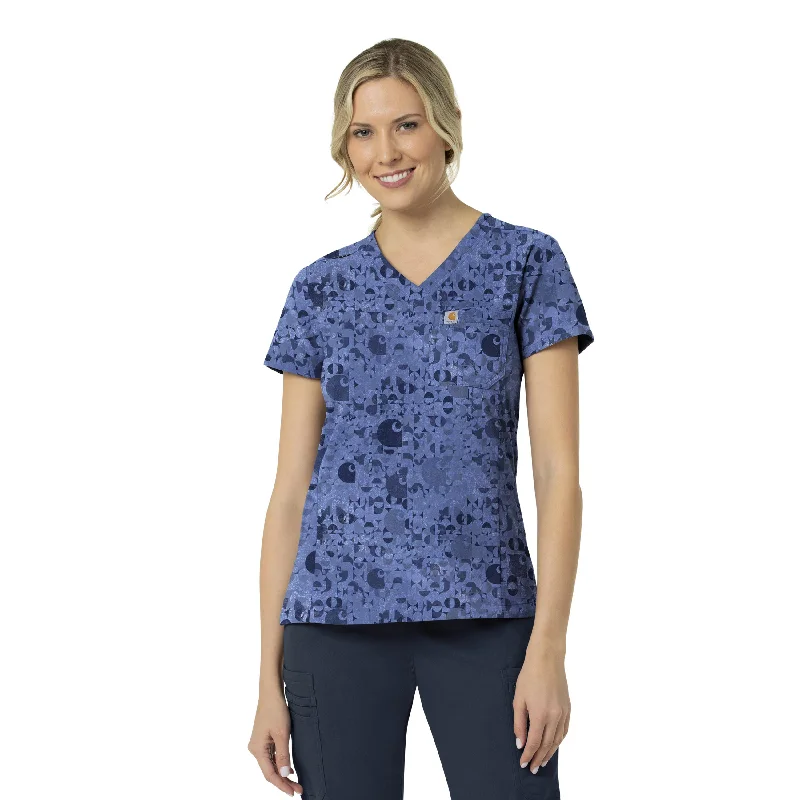 Carhartt Women's Tuck-In Print Scrub Top - Geo Logo Riverside Edgy Leather Overalls