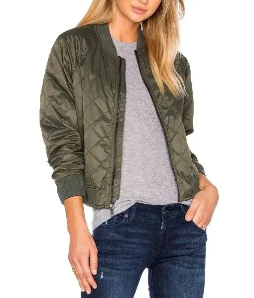 Chicago PD S08 Tracy Spiridakos Green Quilted Jacket Bold Graphic Bomber