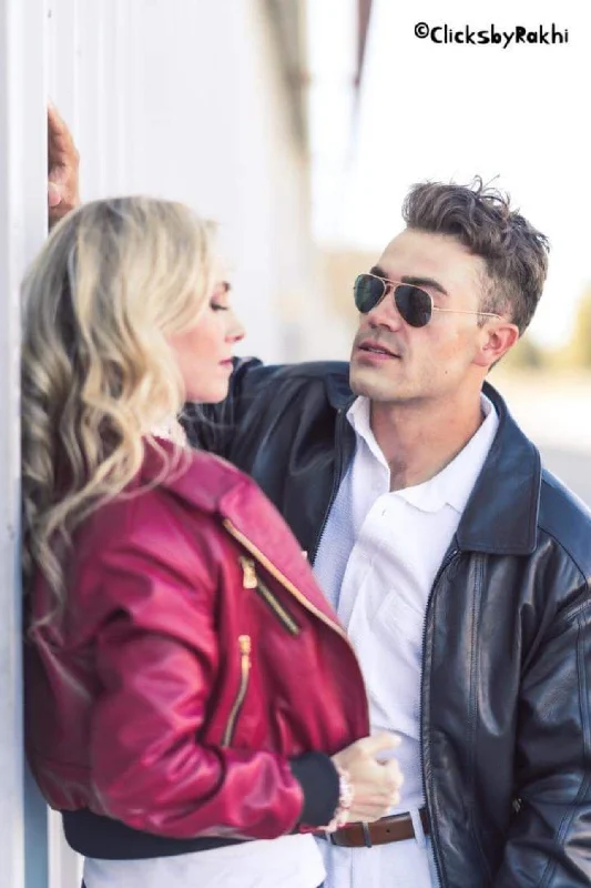 Red Bomber & Biker Women's Jacket High-Street Trend Bomber