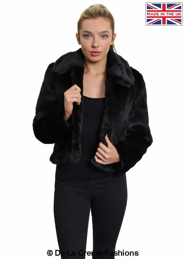 De La Creme Womens Faux Fur Cropped Aviator Bomber Padded Winter Bomber