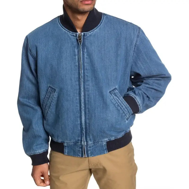 Denim Bomber Jacket Stylish Shiny Bomber