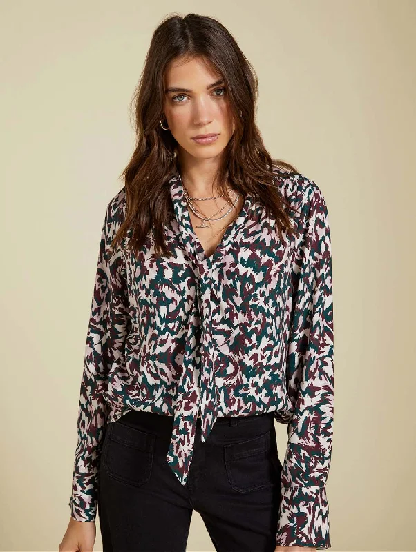 Effie LENZING™ ECOVERO™ Printed Tie Neck Blouse | Beige Animal Print Soft Knit Jumpsuit