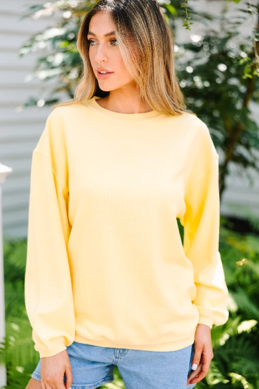 Get Together Yellow Corded Sweatshirt Distressed Denim Overalls