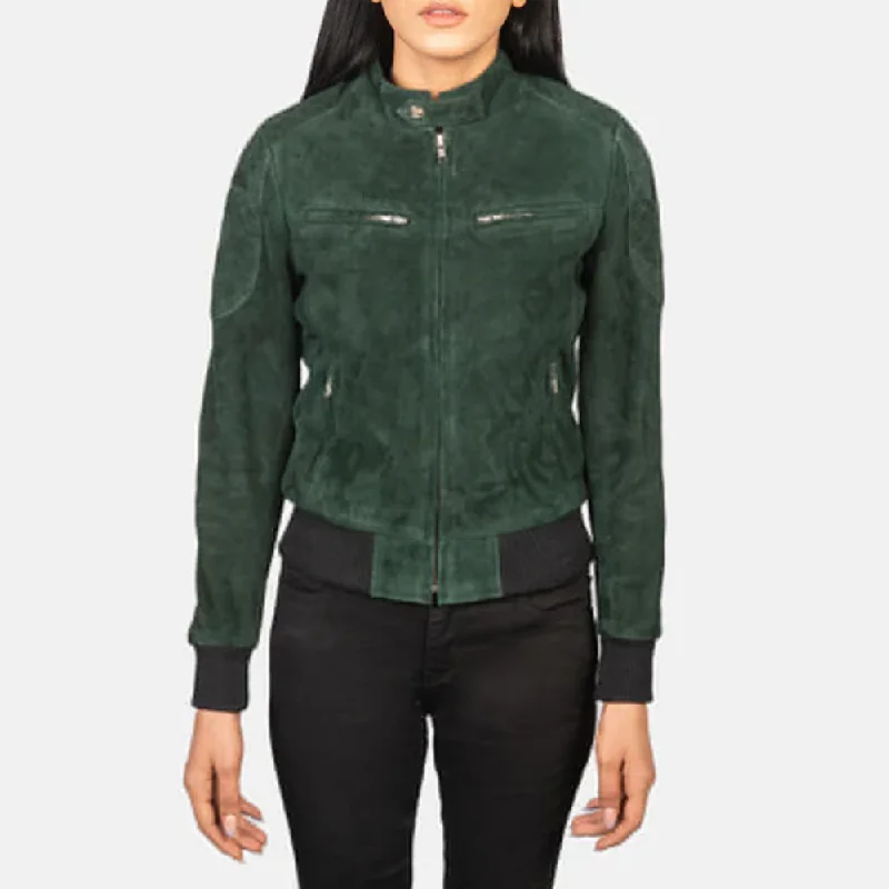 Green Zenna Suede Bomber Jacket Vintage Leather Bomber