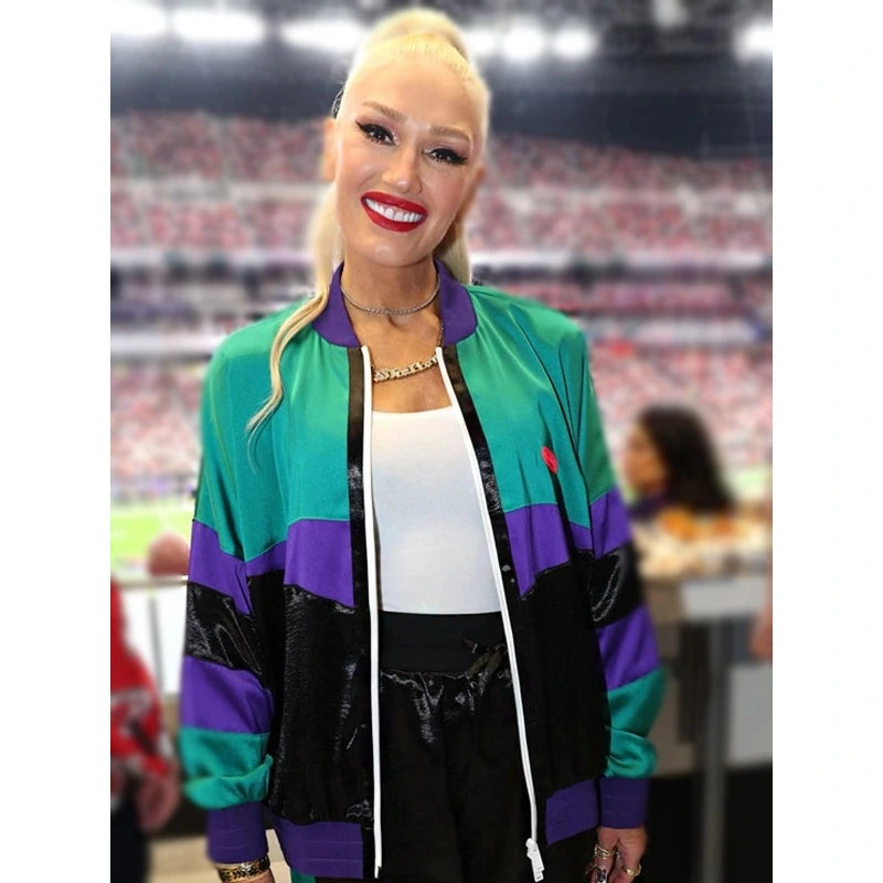 Gwen Stefani Dsquared2 Color-Blocked Bomber Jacket Water-Resistant Bomber
