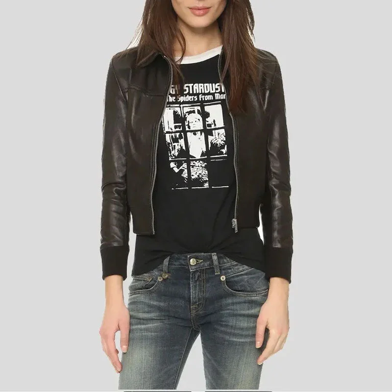 Halle Shirt Collar Black Bomber Leather Jacket Rayon Jacket Velvet Jacket Corduroy Jacket
