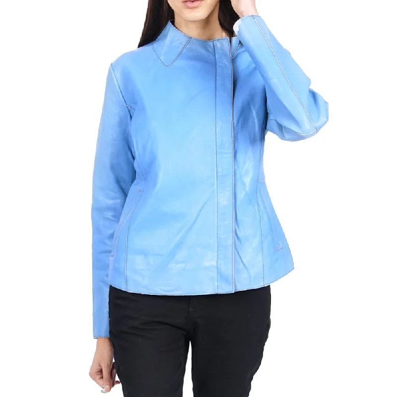 Harmony Suede Light Blue Leather Jacket Leather Panel Bomber