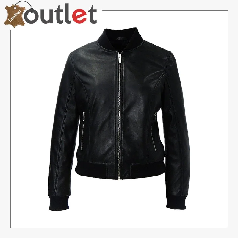 High Quality Black Leather Bomber Jacket Aviator-Style Bomber