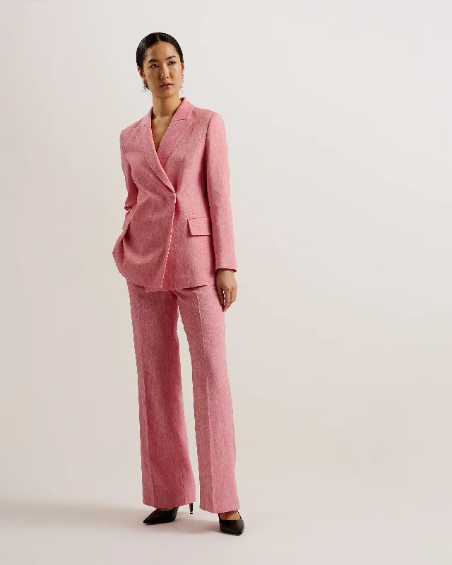Hiroko Oversized Double Breasted Blazer Coat Pl-Pink Casual Loose Jumpsuit