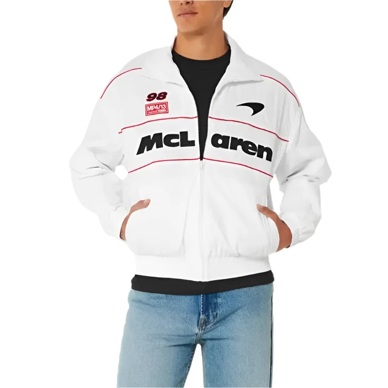 Hollister Mclaren White Polyester Jacket Classic Military Bomber