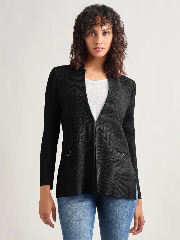 Inverted Notch Collar Tailored Knit Jacket Elegant Satin Jumpsuit