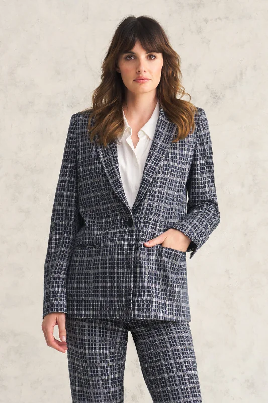 Ponte Check Blazer Classic Washed Denim Overalls