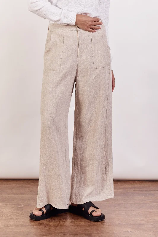 Jude Wide Leg Linen Pants - Natural Layered Tee Jumpsuit
