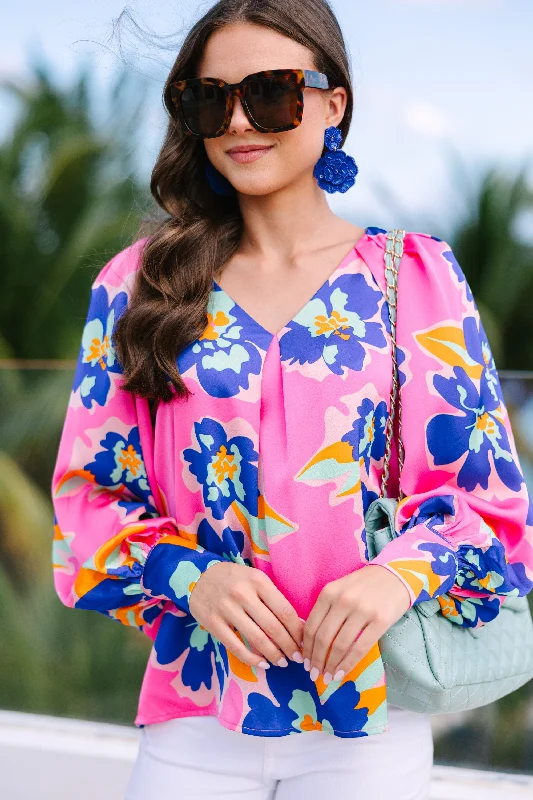 Know It All Pink Floral Blouse Corduroy Flared Overalls