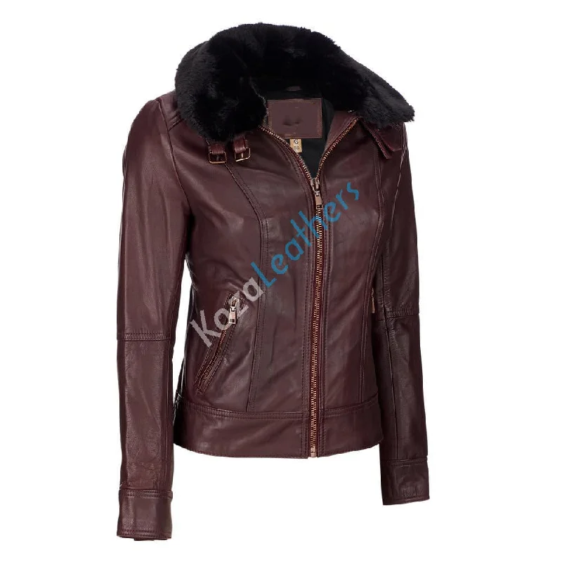 Koza Leathers Women's Real Lambskin Leather Bomber Jacket KW096 Gold Zipper Bomber