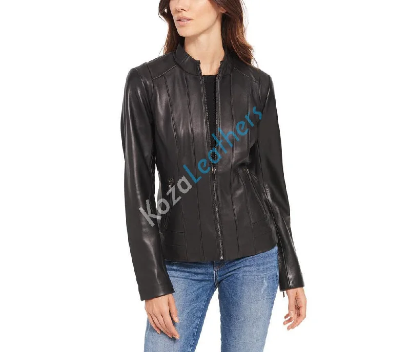 Koza Leathers Women's Real Lambskin Leather Bomber Jacket KW097 Windproof Running Bomber