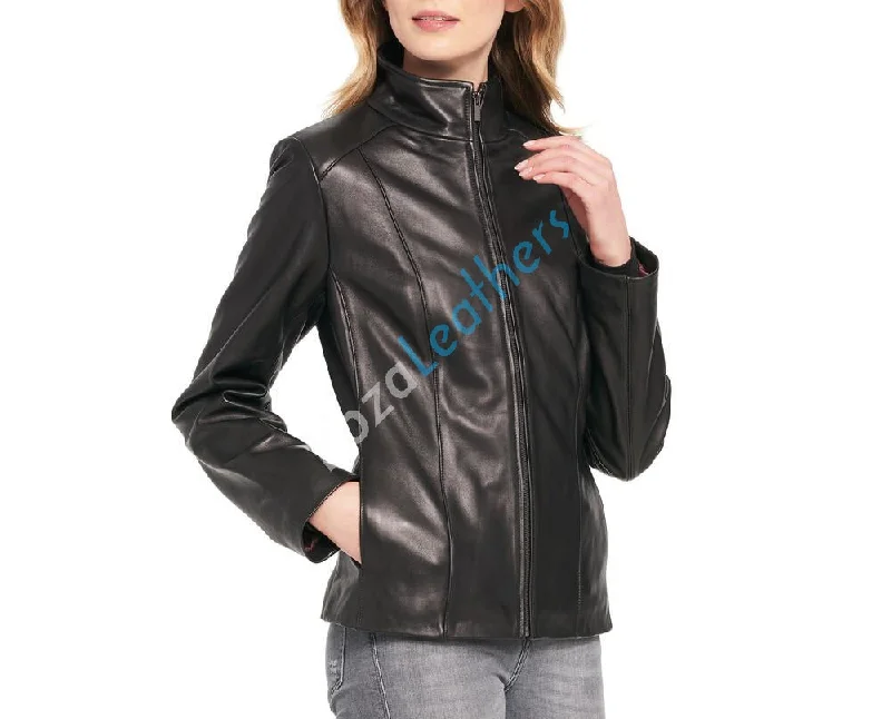 Koza Leathers Women's Real Lambskin Leather Bomber Jacket KW098 Collared Formal Bomber