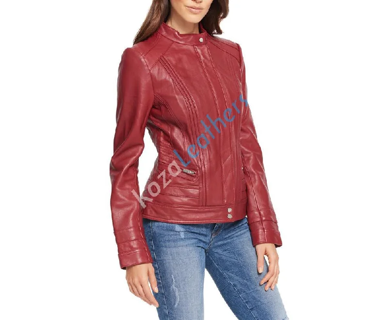 Koza Leathers Women's Real Lambskin Leather Bomber Jacket KW103 Faux Leather Bomber