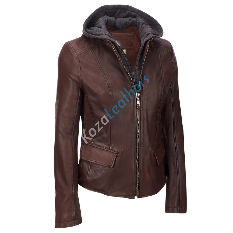 Koza Leathers Women's Real Lambskin Leather Bomber Jacket KW105 Casual Travel Bomber