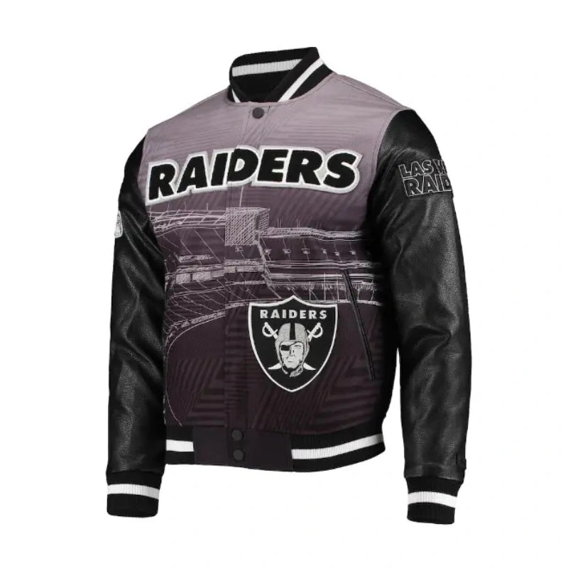 Las Vegas Raiders Bomber Gray & Black Jacket Sleek Metallic Bomber