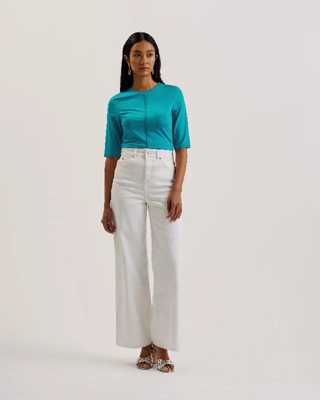Laurre Slinky Short Sleeve Jersey Top Brt-Green Cropped Denim Overalls