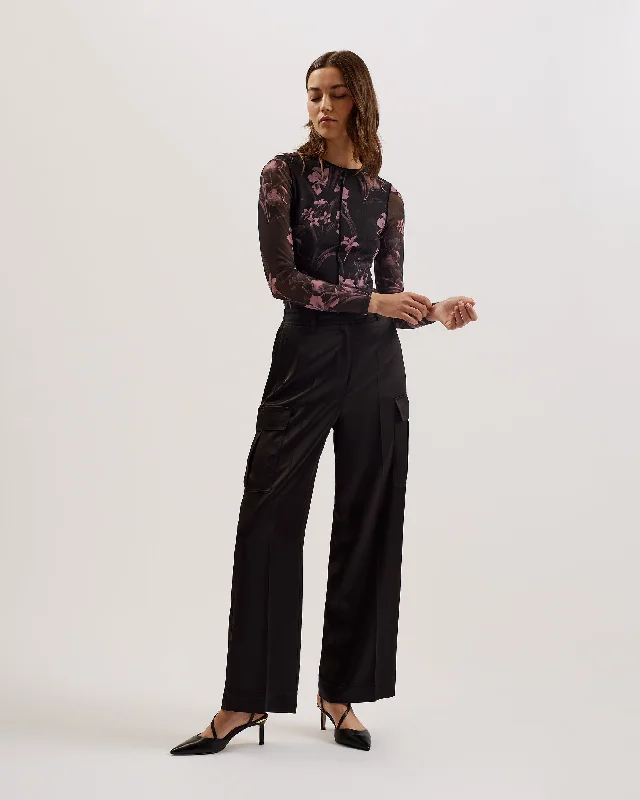 Lelahh Printed Mesh Long Sleeve Top Black Soft Cotton Romper