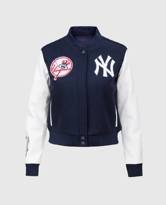 MLB New York Yankees Women's Blue Varsity Jacket Wool Jacket Cashmere Jacket Tweed Jacket