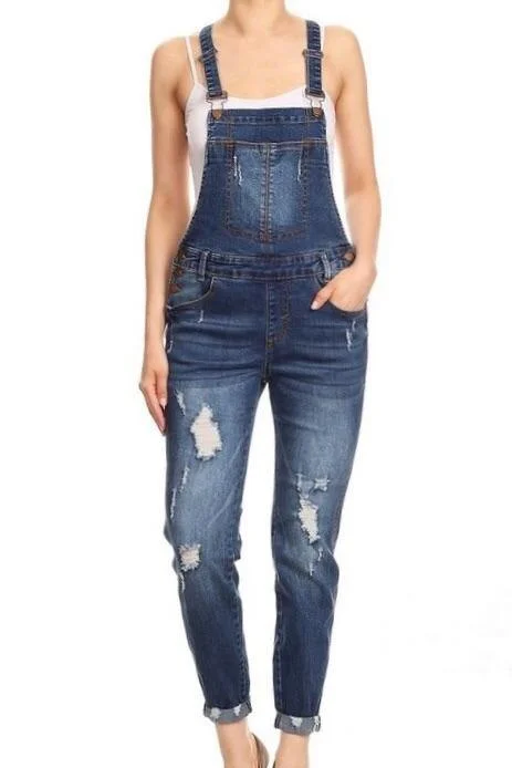 Natasha, Destroyed rolled overall Layered Effect Jumpsuit
