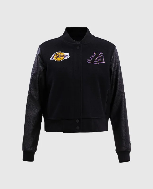 NBA Los Angeles Lakers Women's Black Varsity Jacket Satin Jacket Silk Jacket Chiffon Jacket