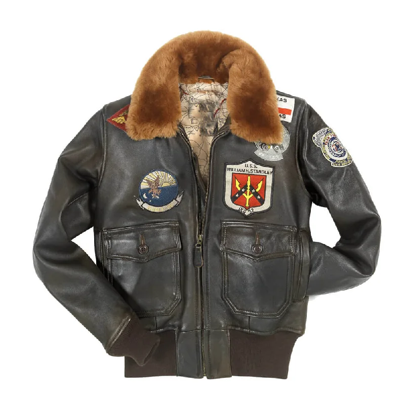 New Lambskin Women's Top G1 Flight Bomber Leather Jacket Shearling Collar Bomber