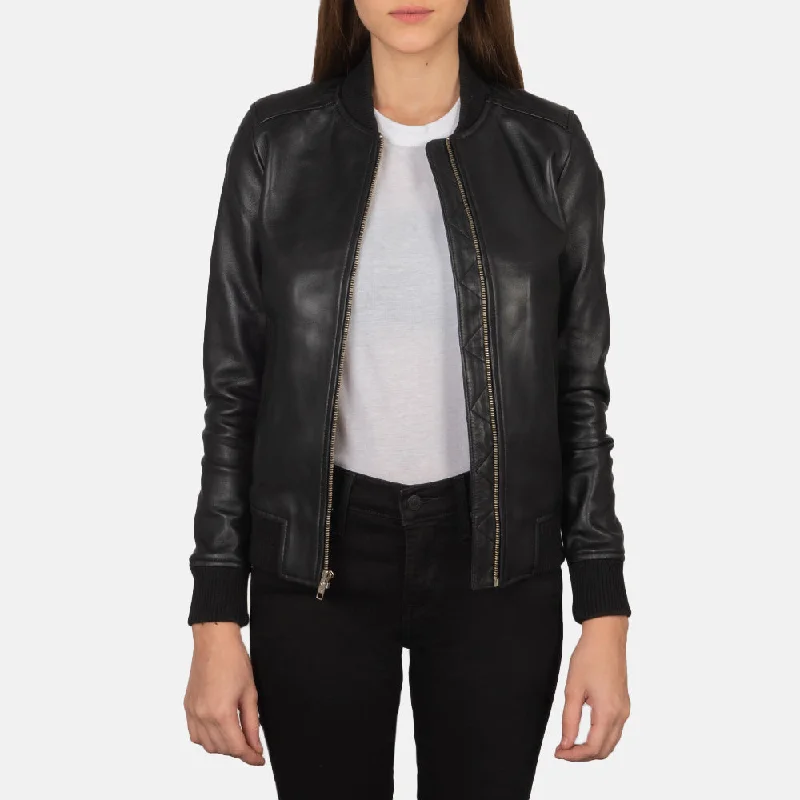 New A1 Women Flight Bliss Black Leather Bomber Jacket Lightweight Zip Bomber
