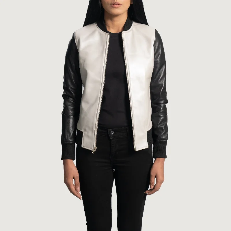 New Women Flight Cole Silver Leather Jacket Lightweight Casual Bomber
