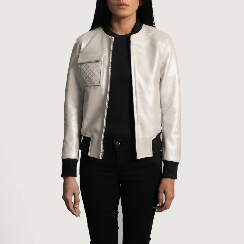 New Women Flight Lana Silver A1 Leather Bomber Jacket Reflective Night Bomber