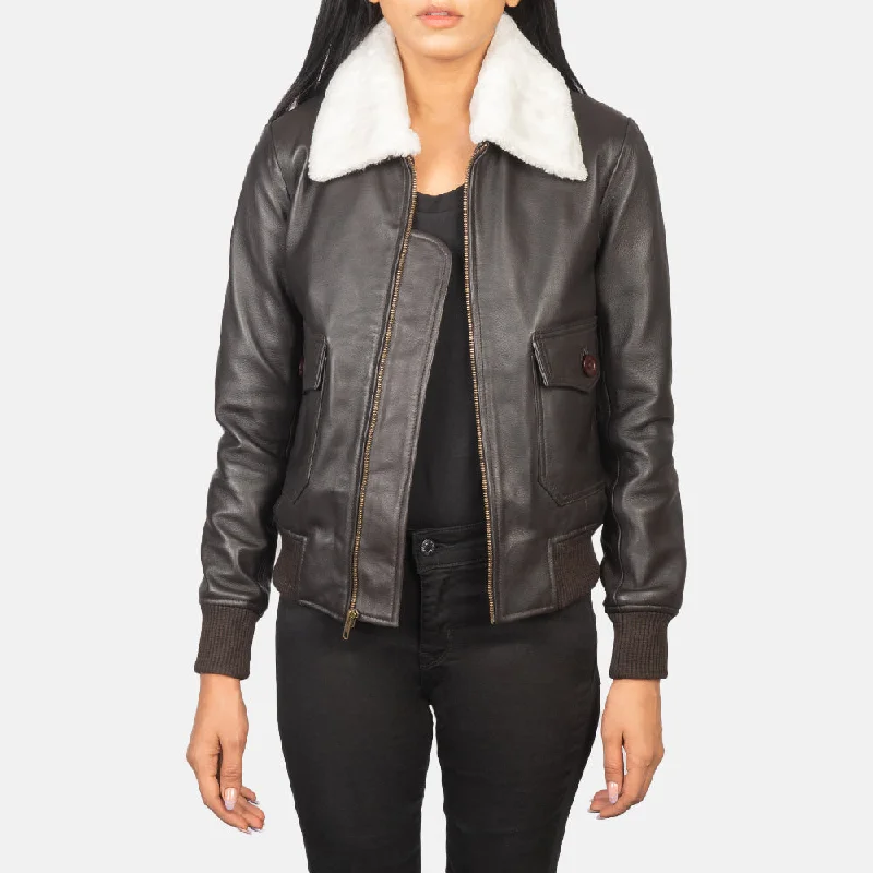 New Women Flight sheepskin  Brown Leather Bomber Jacket Jersey Jacket Tulle Jacket Batik Jacket