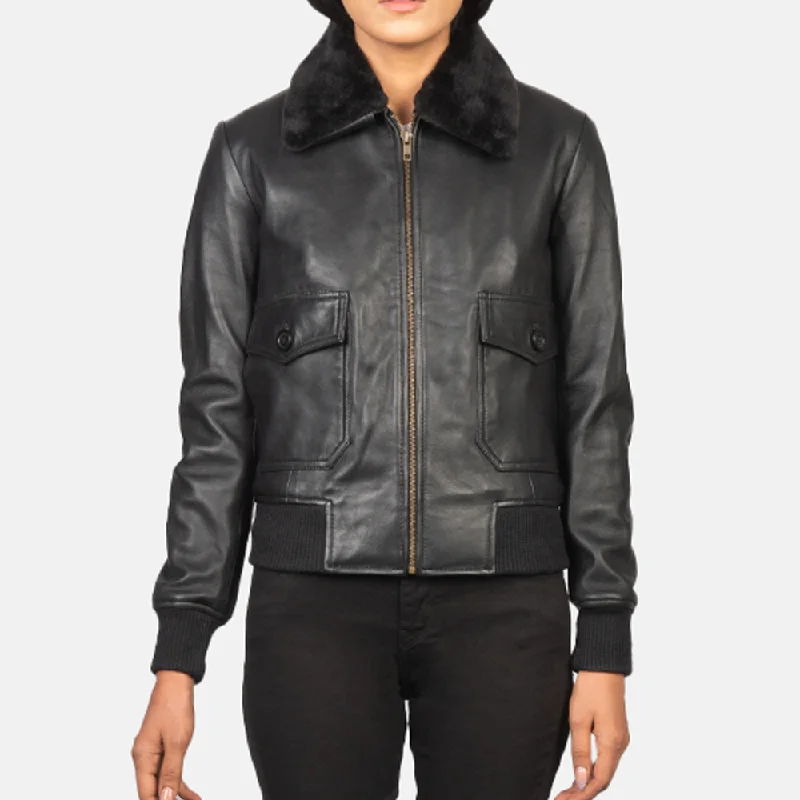New Women Goatskin Leather G-1 Bomber Leather Jacket With shearling collar Print Jacket Jacquard Jacket Embroidered Jacket